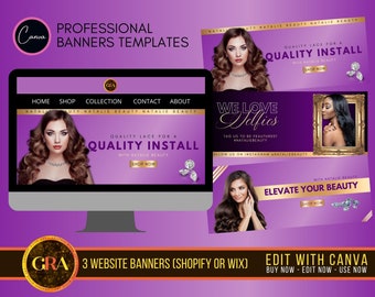 Purple Hair Business Website Banner Template: Canva Slideshow (Digital Download)