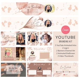 Pastel YouTube Branding Kit Editable in Canva | Minimal Clean Branding | YouTube Banner, End Card, Logo, Video Thumbnail and Channel Art