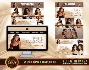 Hair Services Website Banner Templates: Editable Canva Design