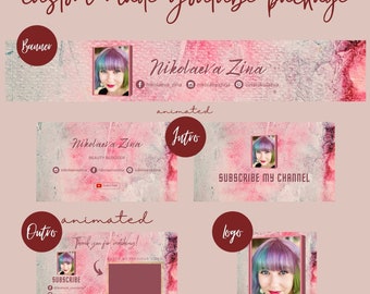 Blogger Custom Made YouTube Branding Kit | Personalized YouTube | YouTube Channel Art, Animated Intro & Outro, YouTube Logo | DESIGN A4