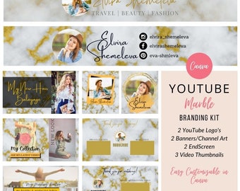 Marble YouTube Branding Kit: Canva Templates for Vloggers (Digital Download)