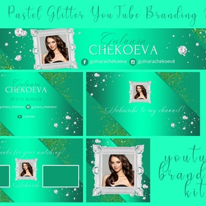 Glanzend groen YouTube-brandingkit, YouTube-kanaalkunst, intro, outro en logo, premade canva YouTube-kit, geanimeerde intro en outro