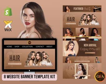 Hair Business Website Banner Template: Shopify, Wix, Squarespace (Canva)