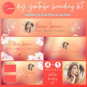 Witte roos DIY YouTube-canvasjabloon | Bewerkbare YouTube-kanaalkit | YouTube-kanaalafbeeldingen, geanimeerde intro, outro en logo | Digitale bestanden