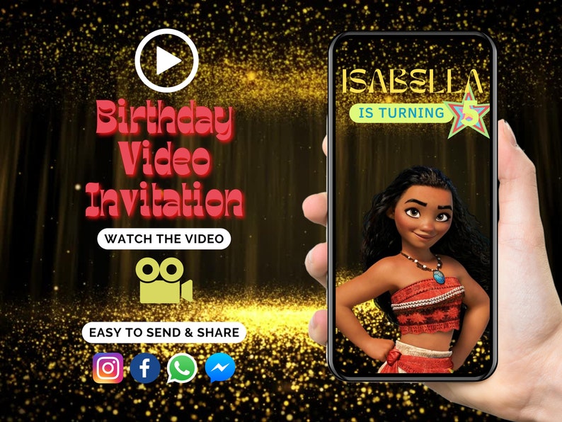 Moana Birthday Invitation with Picture Moana Invite Moana Video Invitation Kids Birthday Invitation Electronic Moana