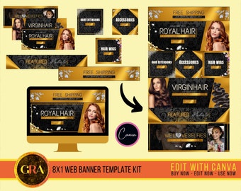 Shopify Hair Website Banner Template, Wix Website Theme, Website Design, Premade Web Slider, Category and Slideshow Banner