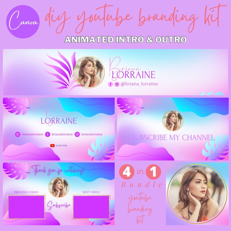 Neon DIY Youtube Canva Template Editable Youtube Channel Kit - Etsy
