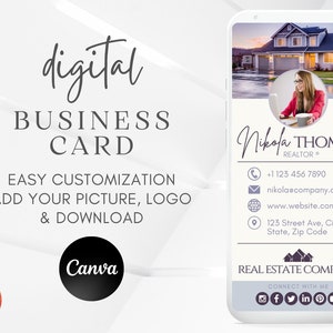 Digital Business Card Template, Real Estate Business Card Template for Realtor, Digital Canva Business Card Template
