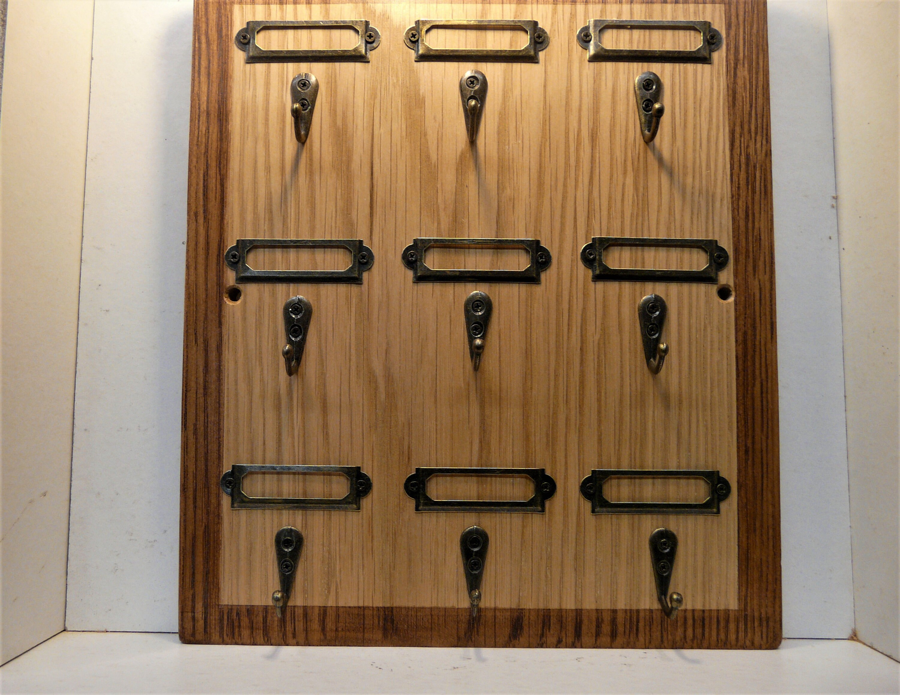 Large Nine Hook Oak Key Rack Holder With Label Frames Wall Etsy UK