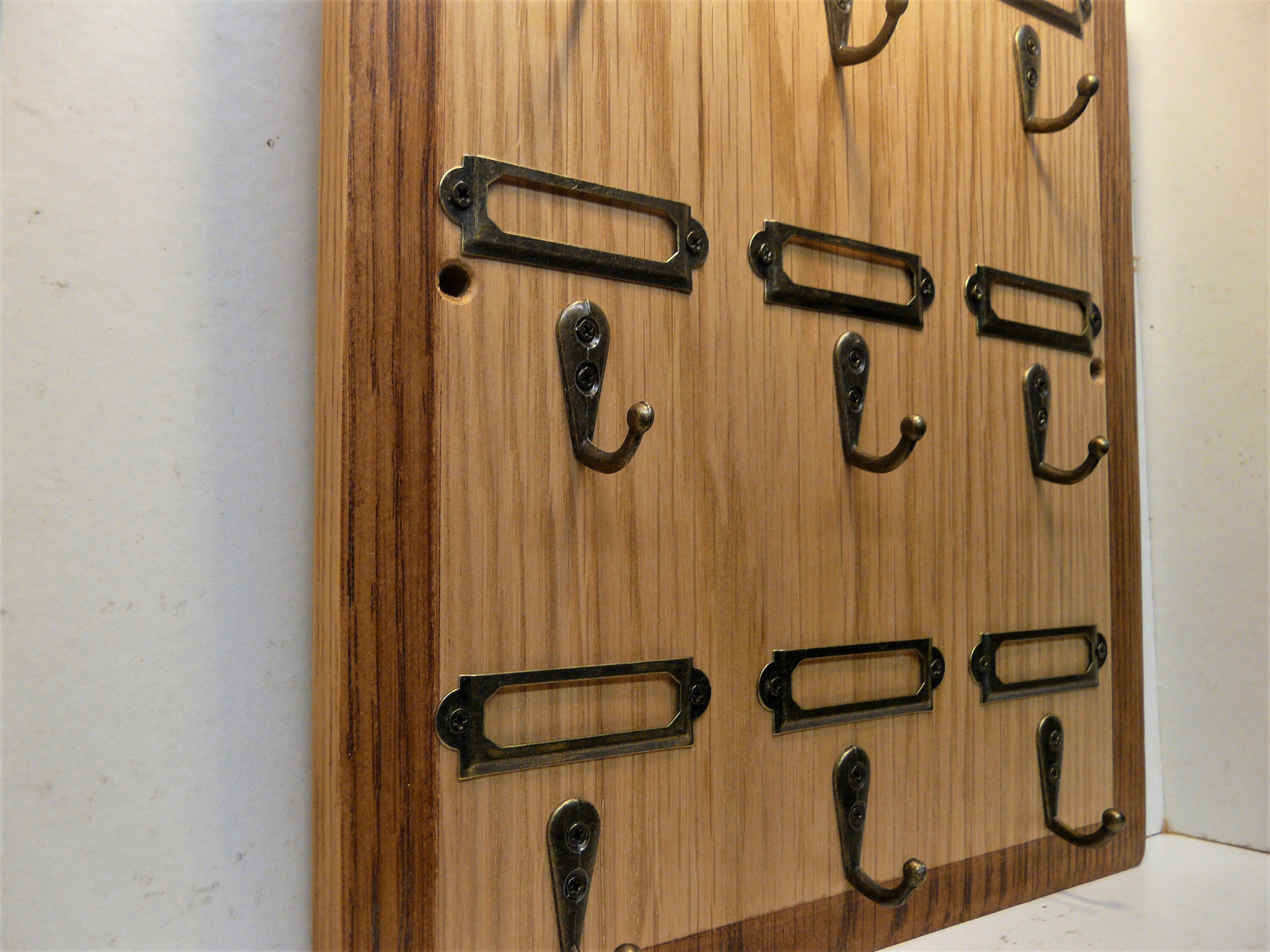 Large Nine Hook Oak Key Rack Holder With Label Frames Wall Etsy UK
