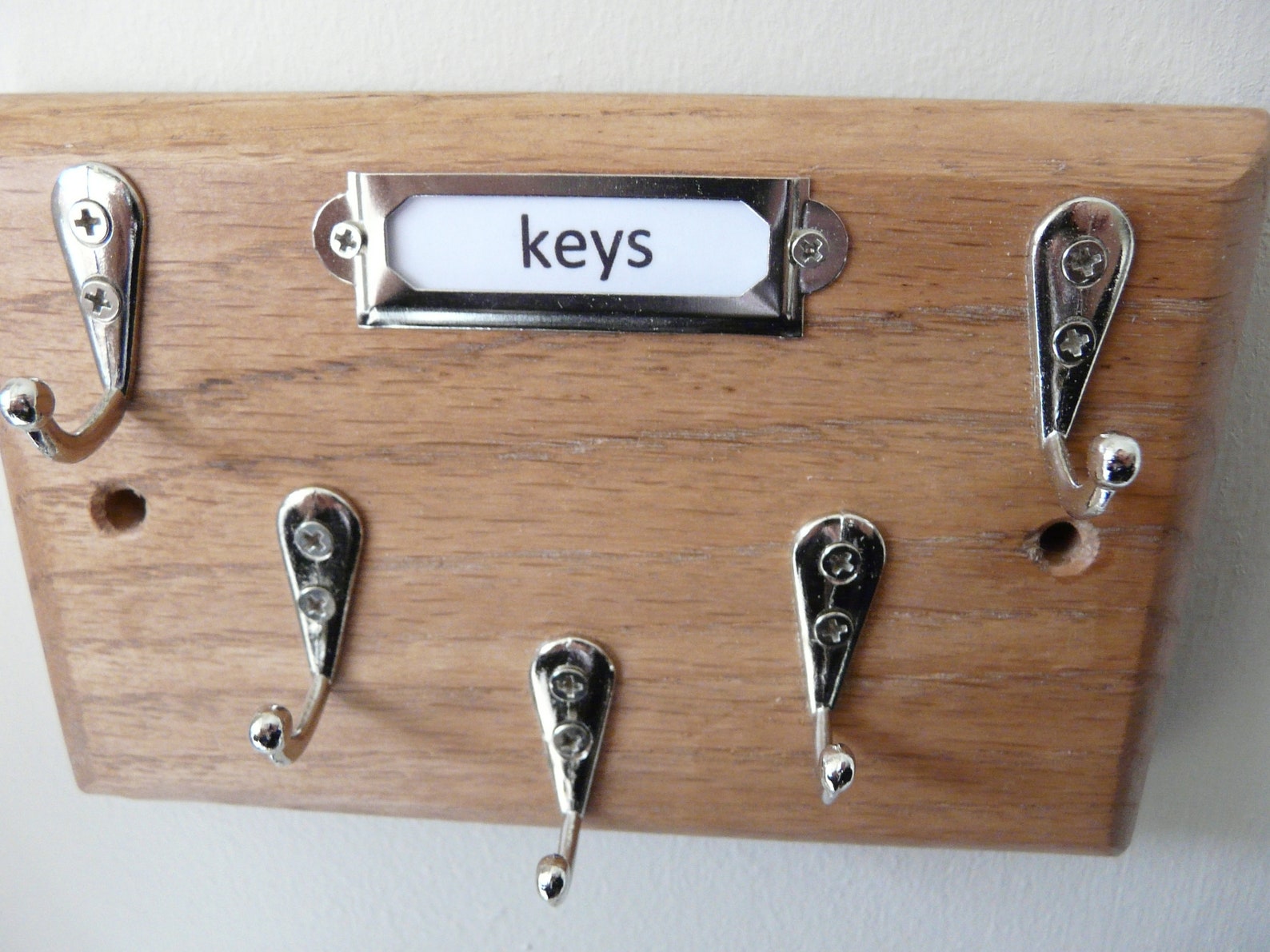 Small neat five hook key rack/holder solid oak five chrome Etsy