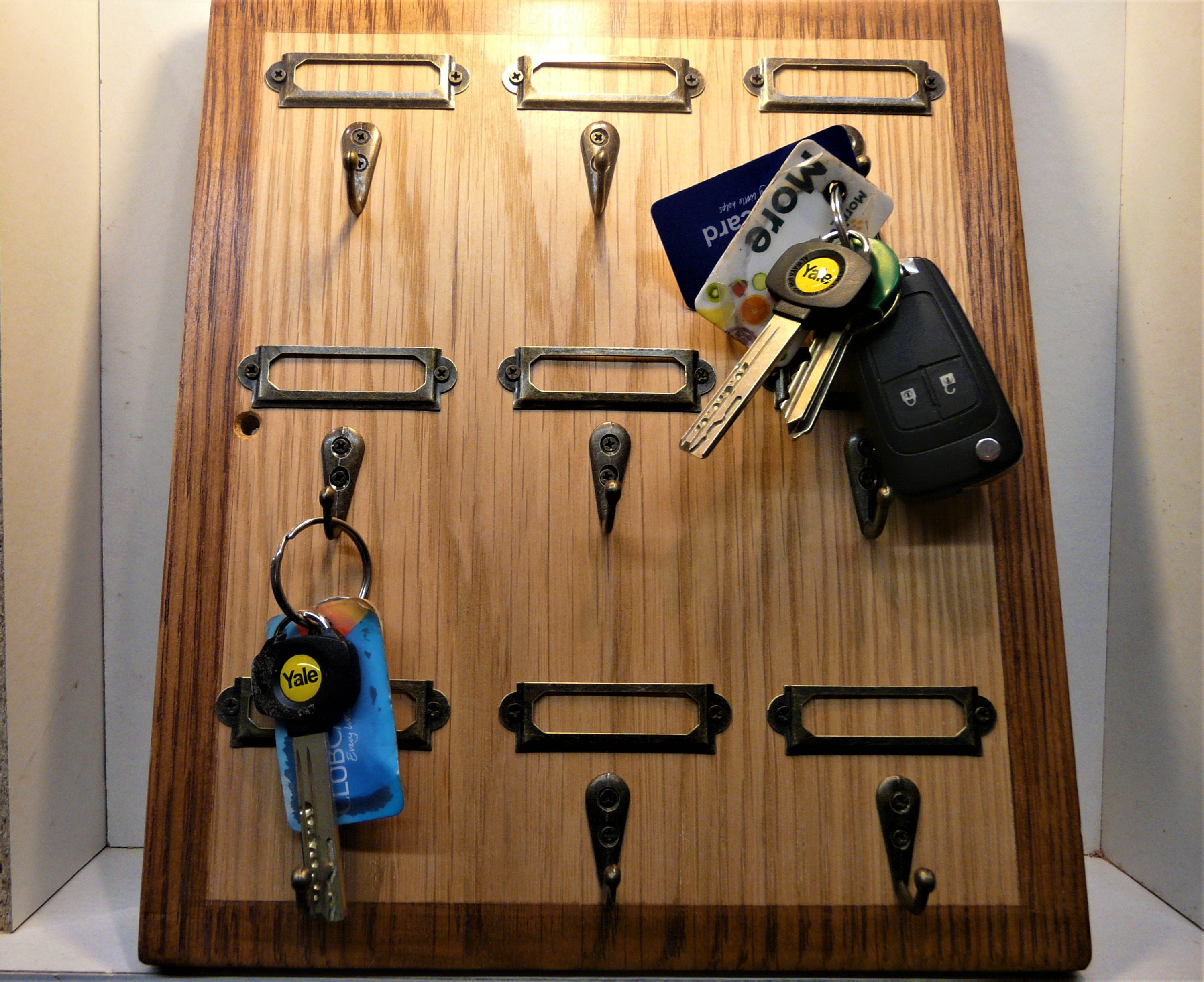 Large Nine Hook Oak Key Rack Holder With Label Frames Wall Etsy UK
