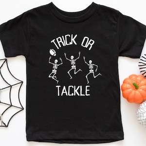 Kids Halloween Football Shirt, Trick Or Tackle Youth Tee, Funny Halloween Shirt, Youth Fall Football Shirt, Kids Halloween Skeleton Shirt