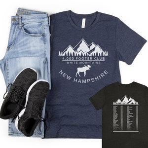 Camiseta de senderismo de manga corta de 4000 pies de las Montañas Blancas de New Hampshire, ideal para caminatas por las Montañas Blancas, regalo de New Hampshire, Montañas Blancas, NH