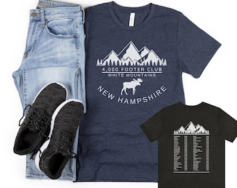 4,000 Footer Club White Mountains New Hampshire Tee, NH Short Sleeve Hiking Tee, Hike The Whites, New Hampshire Gift, White Mountains NH