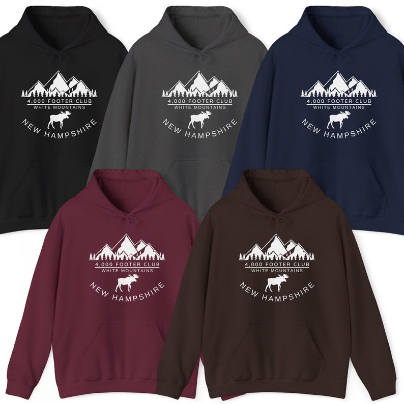 4000 Footer Club White Mountains New Hampshire hooded sweater, Hike the Whites, NH unisex hoodie, New Hampshire Gift, Granite State afbeelding 4