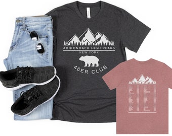 46er Club New York Adirondack-T-shirt, uniseks NY Adirondack-shirt, Hike the Adirondacks-shirt, Adirondack 46er-cadeau, cadeau New York Hiker