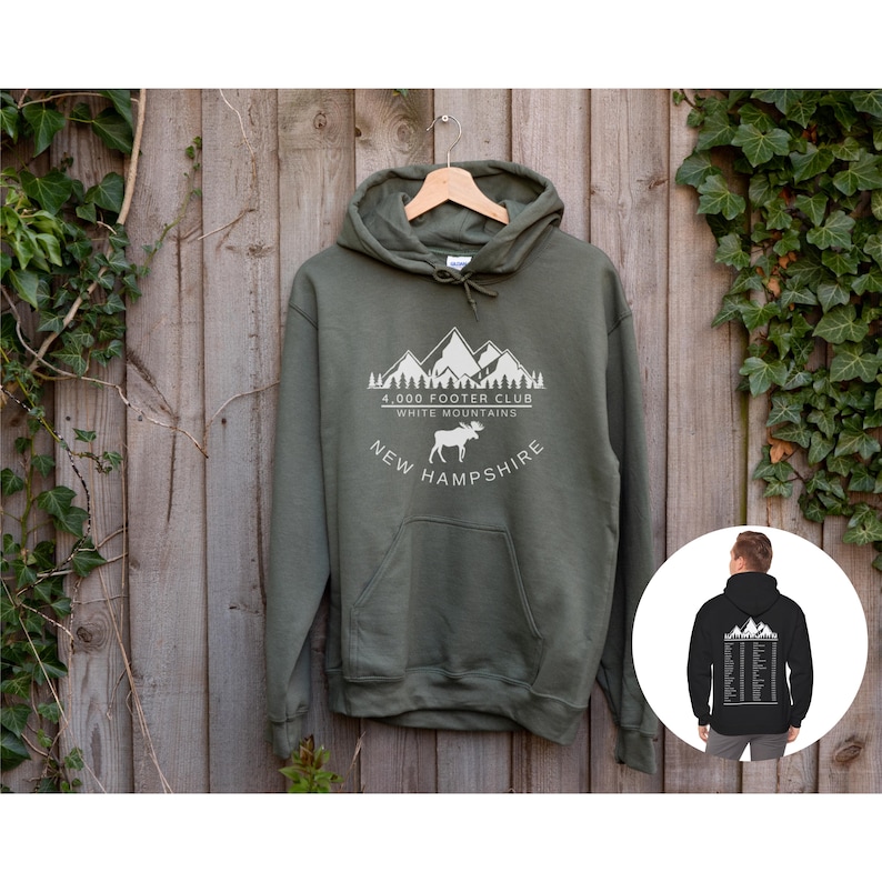 4000 Footer Club White Mountains New Hampshire hooded sweater, Hike the Whites, NH unisex hoodie, New Hampshire Gift, Granite State afbeelding 1