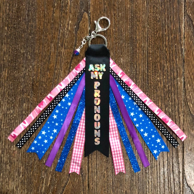 Pride Pronoun RIBBON KEYCHAIN Name Key Ring/bag Tag/zipper Etsy