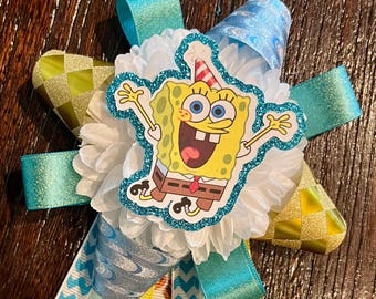SpongeBob BIRTHDAY BADGE - Lapel/Backpack Pin custom, one of a kind brooch ... ready to ship!