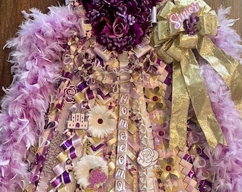 ROYAL GARDEN Homecoming Mum - custom, one of a kind purple, lavender, champagne gold XL heart flower ... ready to ship! (Tangled Rapunzel)
