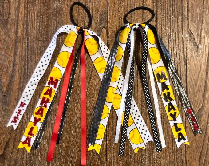 SOFTBALL HAIR RIBBONS Ponytail Holder Ponies Tie Bow Etsy