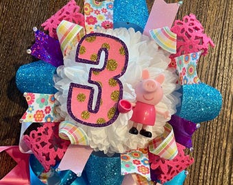 Peppa Pig BIRTHDAY CORSAGE - Lapel/Backpack Mini Mum custom, one of a kind decor ... ready to ship!