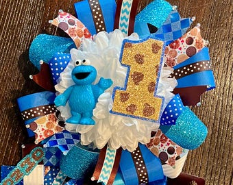 Cookie Monster BIRTHDAY CORSAGE - Sesame Street Lapel/Backpack Mini Mum custom, one of a kind decor ... ready to ship!