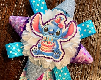 Stitch BIRTHDAY BADGE - Lilo & Angel Lapel/Backpack Pin custom, one of a kind brooch ... ready to ship!