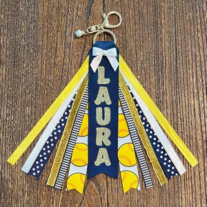 Personalized RIBBON KEYCHAIN - name key ring/bag tag/zipper pull/purse charm (Softball) ... all team colors/sports available!