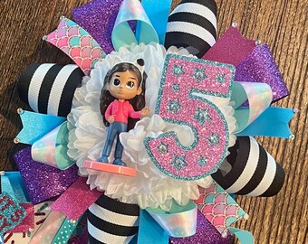 Gabby's Dollhouse BIRTHDAY CORSAGE - Lapel/Backpack Mini Mum custom, one of a kind decor ... ready to ship!