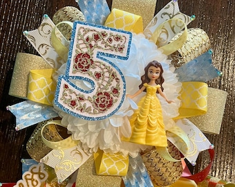 Belle BIRTHDAY CORSAGE - Disney Princess Beauty and the Beast Lapel/Backpack Mini Mum custom, one of a kind decor ... ready to ship!