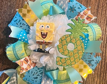 SpongeBob BIRTHDAY CORSAGE - Lapel/Backpack Mini Mum custom, one of a kind decor ... ready to ship!