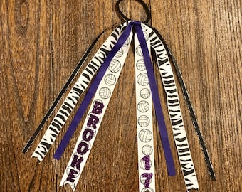 Personalized HAIR RIBBONS (long) - ponytail holder ponies tie bow ... All colors/sports!