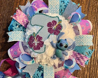 Stitch BIRTHDAY CORSAGE - Lilo & Angel Lapel/Backpack Mini Mum custom, one of a kind decor ... ready to ship!