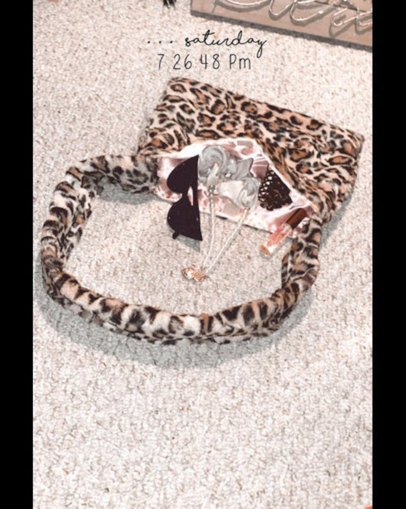 Handmade Fuzzy Brown Cheetah Print Purse With a Light Pink