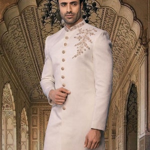 Designer Ivory Zardozi Embroidered Sherwani For Men Long Achkan For Wedding Indian Wedding Suit Sherwani Jacket Groom Sherwani Made To Order