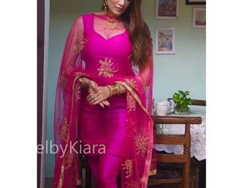 Indian Silk Salwar Kameez & Embroidered Dupatta For Women Salwar Suit Set For Wedding Kurta Pants Punjabi Suit Pakistani Salwar Kameez