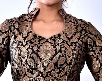Stylish Black Banarasi Brocade Blouse For Women Sari Blouse Readymade Blouse Indian CropTop Wedding Lengha Choli Partywear Top For Functions