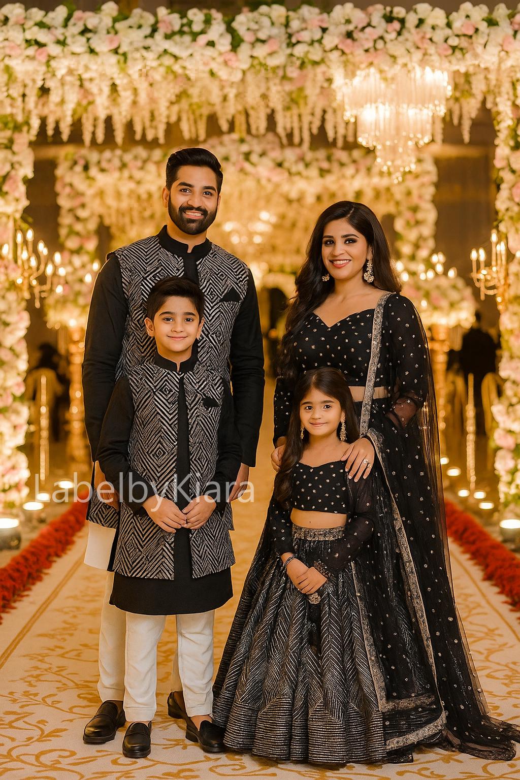 indian family dress set for birthday party online Family Combo Set, Floral Lehenga and Men's Vest Set  Yellow Indian Wedding  Outfit