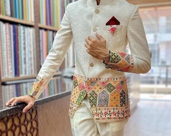 Indian Embroidered Jodhpuri Suit For Men Bandhgala Suit For Wedding Ethnic Wedding Suit Jodhpuri Jacket Custom Groom Attire Made To Order