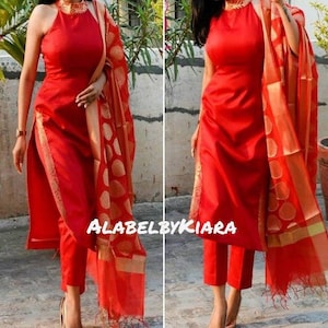 Kurta indo-occidentale en soie avec pantalon associé à des costumes punjabi banarasi dupatta robe de demoiselle d'honneur costumes patiala indiens pour femmes
