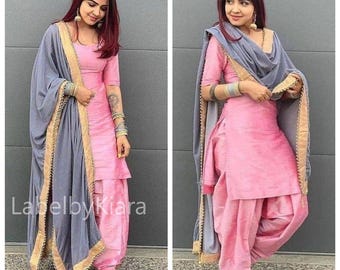 Roze zijden Kurta Patiala-pak voor vrouwen Indiaas salwar-pak voor bruiloft Kurta Patiala-jurk Punjabi-pak Pakistaans Salwar Kameez Eid-jurk