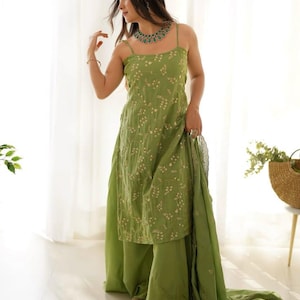 Ensemble Kurta Plazzo brodé vert henné pour femme costume palazzo pour mariage Ensemble de costume Kurta Plazzo indien costume Salwar ethnique Salwar Kameez