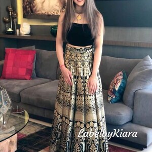 Pure banarasi panneled lehenga with velvet crop top blouse bridesmaid lehenga choli Indian lehenga choli for women banarasi lehenga choli