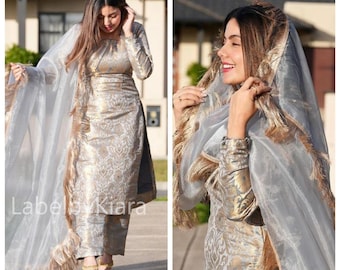 Beau brocart Salwar Kameez & Dupatta pour femme costume Salwar pour mariage pantalon kurta costume punjabi prêt-à-porter ethnique indien Salwar Kameez
