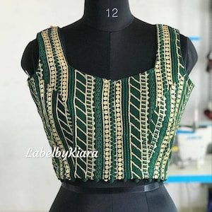 Bottle green georgette heavy embroidered blouse lehenga blouse sari blouse indian blouse choli lengha choli Colors available