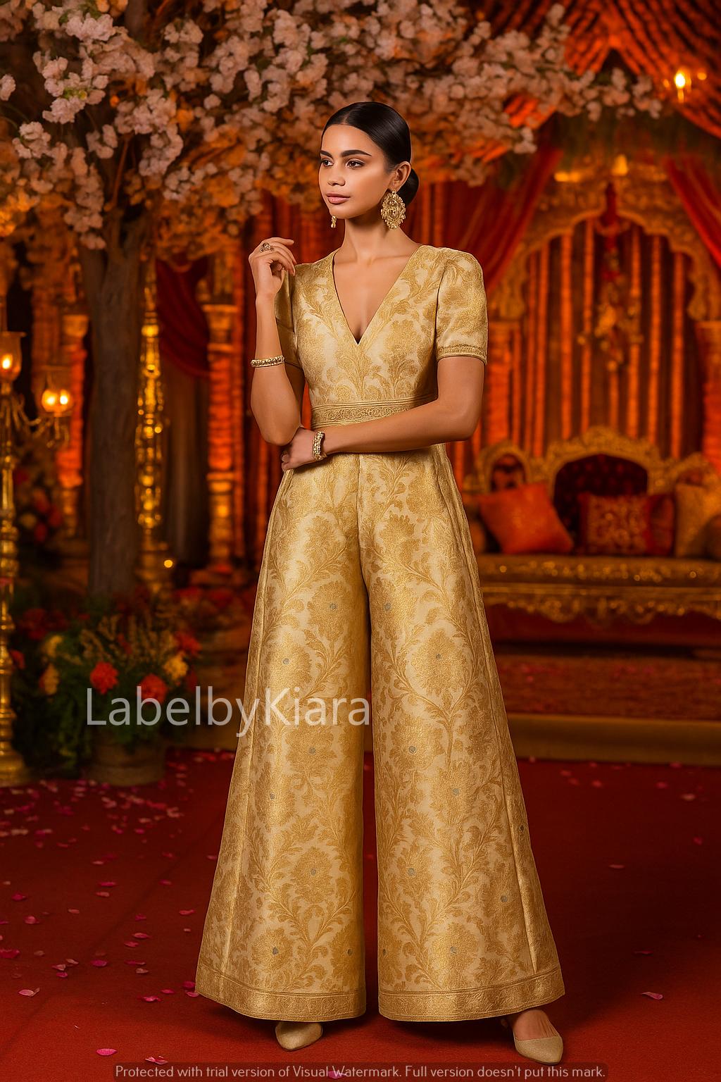 gold jumpsuit fancy dress Formal semi-custom gowns