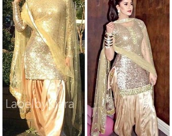 Kurta Patiala in oro pesante per le donne, abito Salwar per matrimonio, abito Kurta Patiala, abito Punjabi, pakistano Salwar Kameez per funzioni