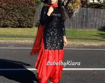 Black sequin kurta and satin salwar suit Indian designer suit set for women indian kurta pants and dupatta salwar suit